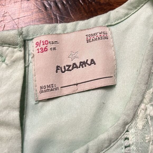 FUZARKA Mint Green Embroidered Mesh Overlay Sleeveless Dress, size 9/10 - Picture 4 of 8